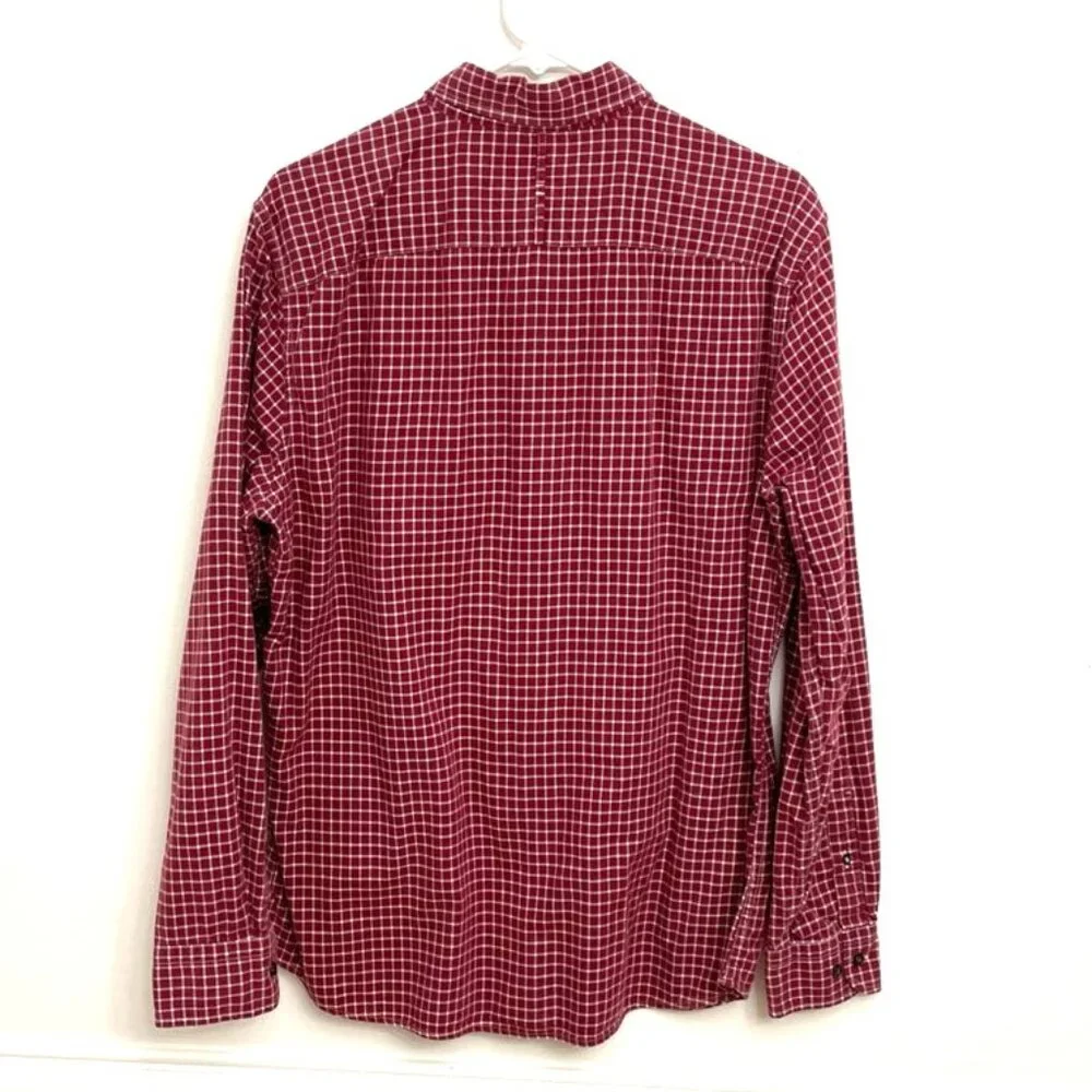 Banana Republic Luxe‎ Flannel Slim Fit Men's Shirt Sz L Burgundy Red Plaid Check